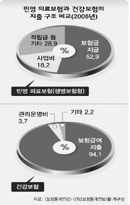 민영건강보험의 현황과 발전 방향, 삼성생명 자료(2004), (보건의료단체연합, 민중의료연합 2005.9.13 기자회견자료에서 재인용)